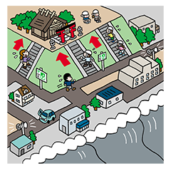 津波避難（津波てんでんこ）のイラスト