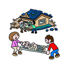 地域の人々による救護活動のイラスト