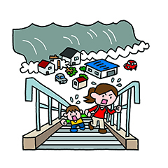 津波発生時の高台避難のイラスト