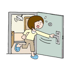 地震の時にドアを開ける人のイラスト