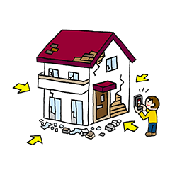 被災状況（地震）を写真に撮る人のイラスト